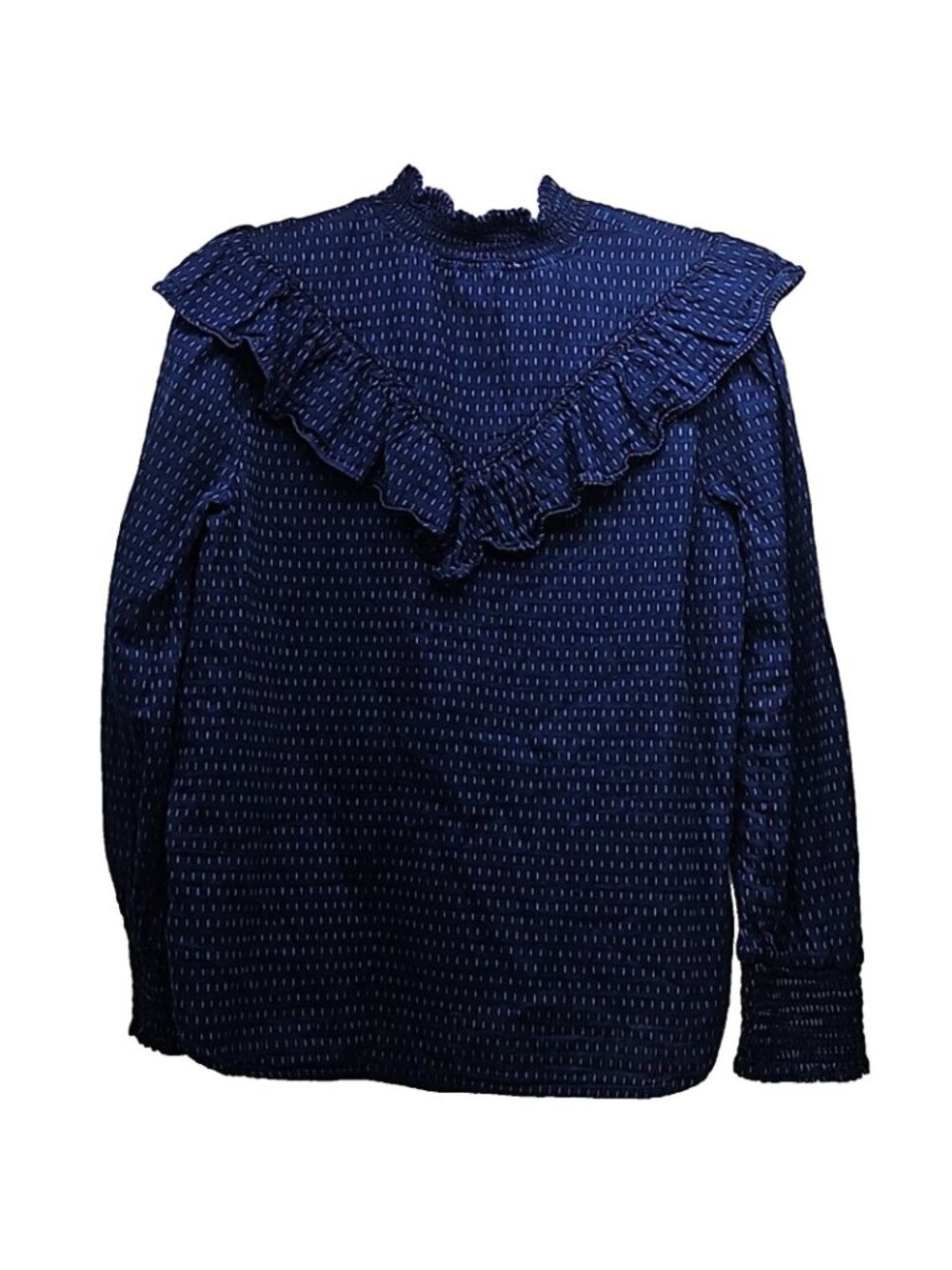 LOFT Womens Large Ruffle Prairie Victorian Cottagecore Navy Cotton Button Front - Picture 2 of 10